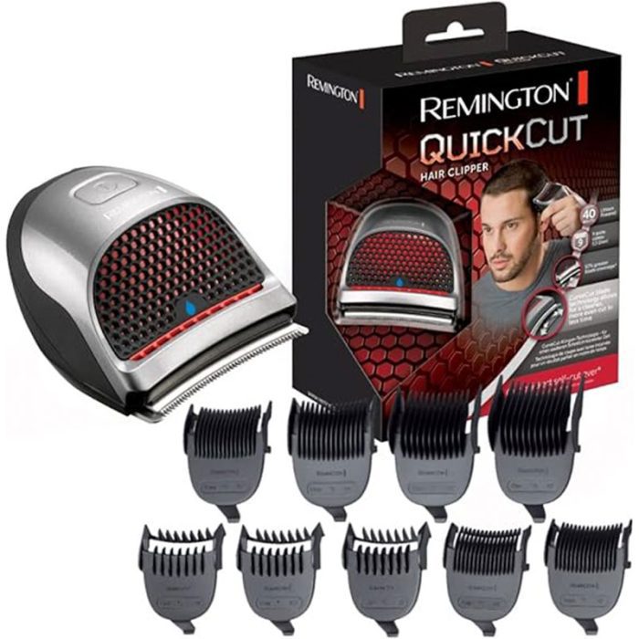 Remington Quick Cut Hair Clippers (Cordless, 40-Minute Usage, Quick Charge, Curve Cut Blade Technology, Cleaner more Even Cut, Grading, Tapering & Trimming, 9 Guide Combs 1.5-15mm, Waterproof) HC4250