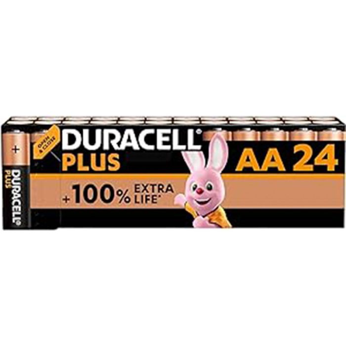 Duracell Plus AA Batteries (24 Pack) - Alkaline 1.5V - Up To 100% Extra Life - Reliability For Everyday Devices - 0% Plastic Packaging - 10 Year Storage - LR6 MN1500