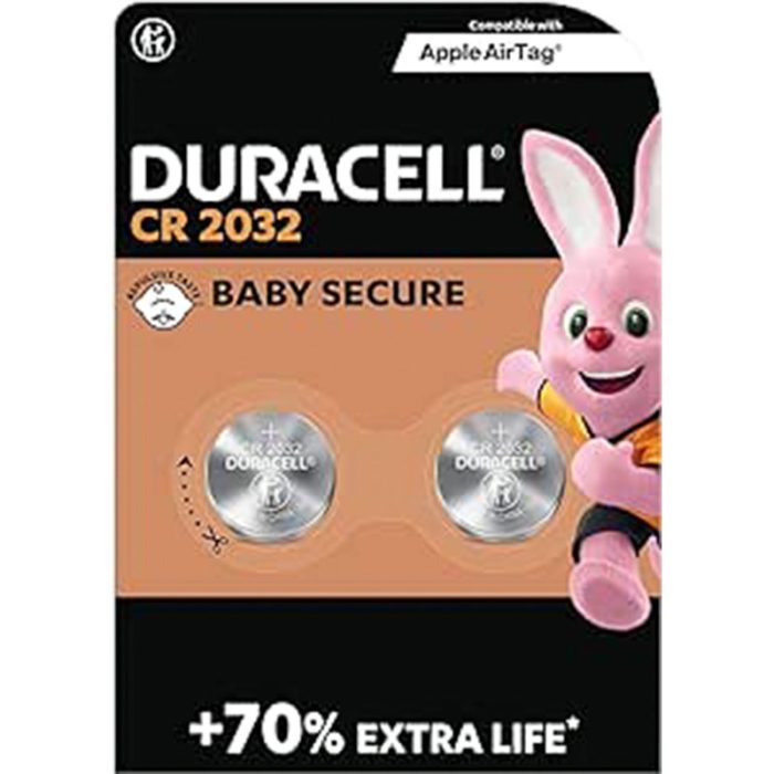 Duracell CR2032 Lithium Coin Batteries 3V (2 Pack) - Up to 70% Extra Life* - Baby Secure Technology – Recommended for use in Apple AirTag - Use in Key Fobs, Home Devices, Fitness, Medical Accessories