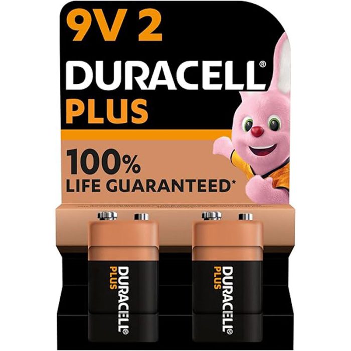 Duracell Plus 9V Batteries (Pack of 2) - Alkaline - 100% Life Guaranteed - Reliability For Everyday Devices - 0% Plastic Packaging - 5 Year Storage - 6LR61 MN1604