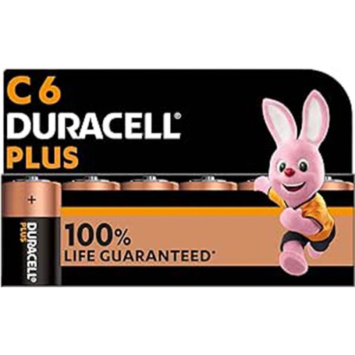 Duracell Plus C Batteries (6 Pack) - Alkaline 1.5V - 100% Life Guarenteed - Reliability For Everyday Devices - 0% Plastic Packaging - 10 Year Storage - MN1400