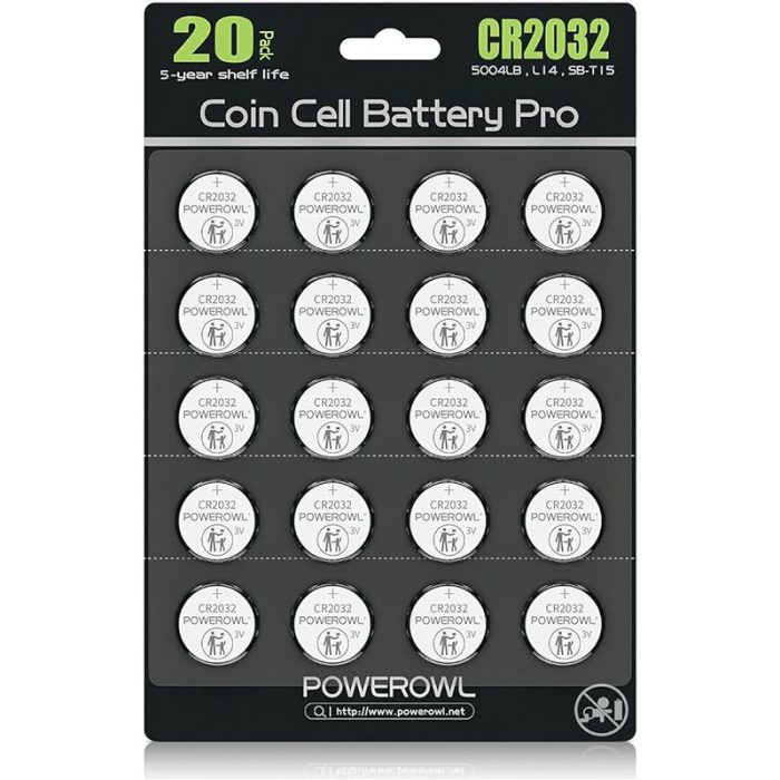 CR2032 Battery 3V Lithium 20 Pack, POWEROWL High Capacity 2032 CR2032 DL2032 ECR2032 CR 2032 Lithium Button Batteries