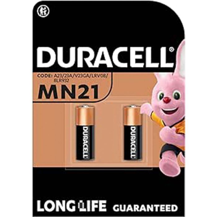 DURACELL MN21 (2 Pack) specialty alkaline battery 12V (A23 / 23A / V23GA / LRV08 / 8LR932) Long life guaranteed – For use in Remote Controls, Wireless Doorbells, Security Systems – 5 Years In-Storage