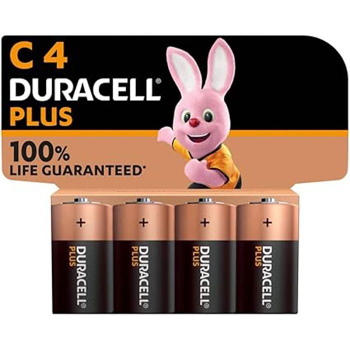 Duracell Plus C Batteries (4 Pack) - Alkaline 1.5V - 100% Life Guaranteed - Reliability For Everyday Devices - 0% Plastic Packaging - 10 Year Storage - MN1400