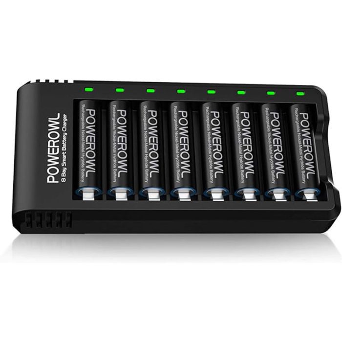 POWEROWL Rechargeable Battery AA with Charger, 8 Pcs 2800mAh High Capacity Low Self Discharge Ni-MH Double A Batteries with 8 Slot Battery Charger (USB Fast Charging, Independent Slot)