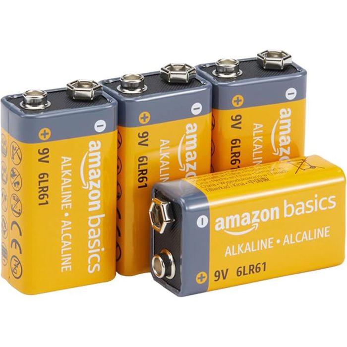 Amazon Basics 9 Volt Everyday Alkaline Batteries, 4 Count (9V/6LR61) (Appearance may vary)