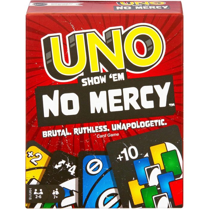 Mattel Games UNO Show ?em No Mercy Card Game for Kids, Adults & Family Parties and Travel With Extra Cards, Special Rules and Tougher Penalties., HWV18