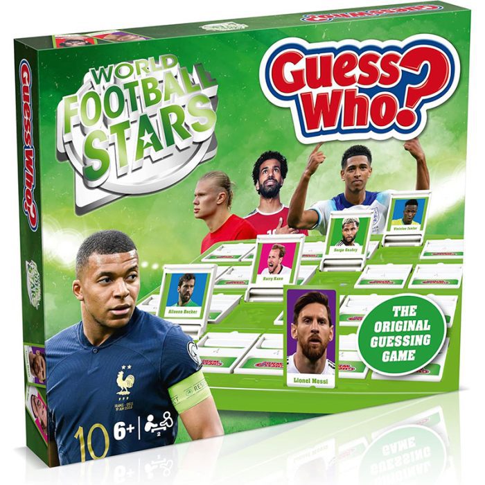 Winning Moves World Football Stars Guess Who? Board Game Green, Play with Messi, Ronaldo, Harry Kane, Salah, easy to set up, gift for ages 6 plus