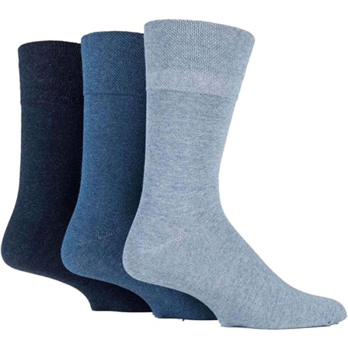 3x Pairs of Mens Plain Gentle Grip Non-Elastic Socks/UK 6-11 Eur 39-45 (Assorted Blue)