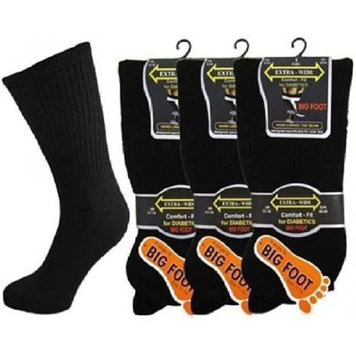 3/6 Pairs Mens Extra Wide Cotton Diabetic Loose Wider Top Big Foot Socks UK 11-14 (3 PAIRS)