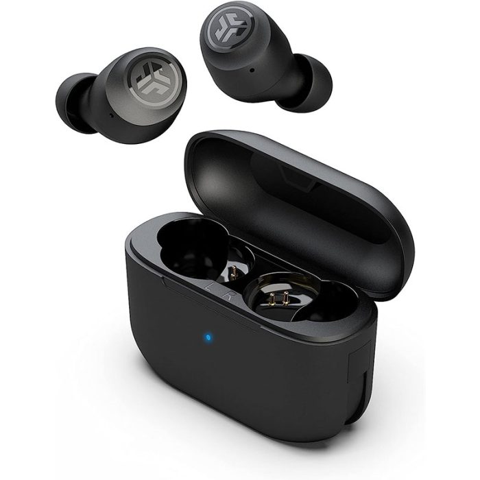 JLab Go Air Pop True Wireless Earbuds, In Ear Headphones, Bluetooth Earphones, Ear Buds with 32H Playtime, Bluetooth Earbuds with Microphone, USB Charging Case, Dual Connect, EQ3 Sound, Black