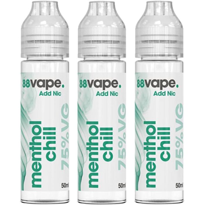 88 Vape E Liquid Menthol Chill Vape Juice 50ml Pack Of 3 - 75% VG No Nicotine Shortfill Bottle 0mg