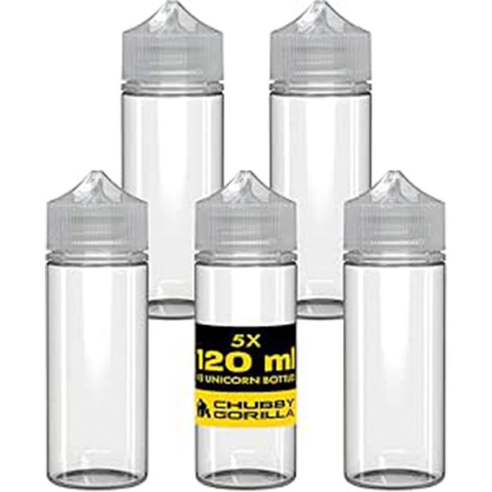 Chubby Gorilla V3 5x 120ml PET Bottles for E-Liquid - Dropper Bottles (Clear Bottle with Transparent Cap, 120 ml)